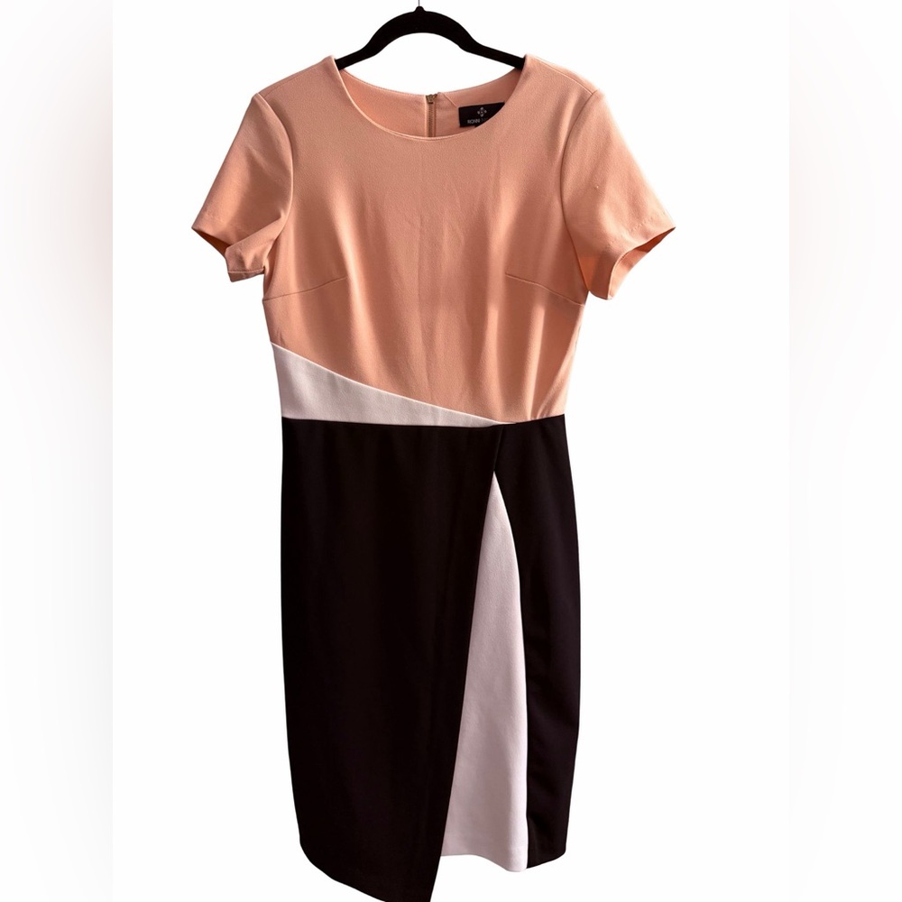 Ronni Nicole Peach and Black Colorblock Midi Dress